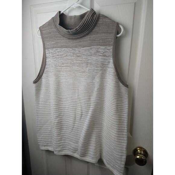 Chicos Woman 3/L Sweater Tank Mock Neck Brown Cream Striped Sleeveless Pullover - Picture 2 of 9